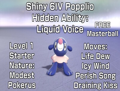 Popplio Shiny 6IV Starter Abilità Nascosta Per Pokémon Scudo/Spada – GRATIS Masterball