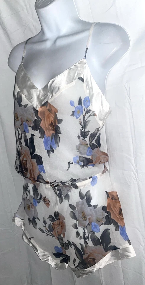 NUEVO CON ETIQUETAS Peluche/Mameluco Floral 100% Seda Transparente La Fee Verte Anthropologie Talla L Foto 3 de 4