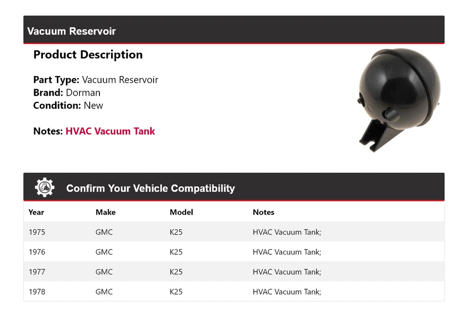 Для 1975-1978 GMC K25 Dorman вакуумный резервуар 1976 1977 - Изображение 2 из 4