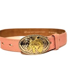 Girls western horse head Rodeo buckle pink belt farm Ranch Equestrian