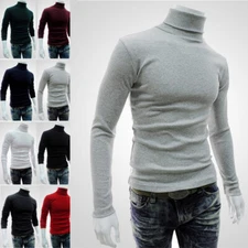 Jumper Sweater High Pullover Neck Solid Men's T Shirt Turtleneck Top Long Sleeve