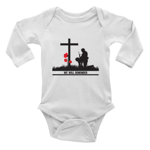 Soldiers- We Will Remember Long Sleeve Baby Grow Vest Bodysuit Boys Girls - Picture 1 of 2