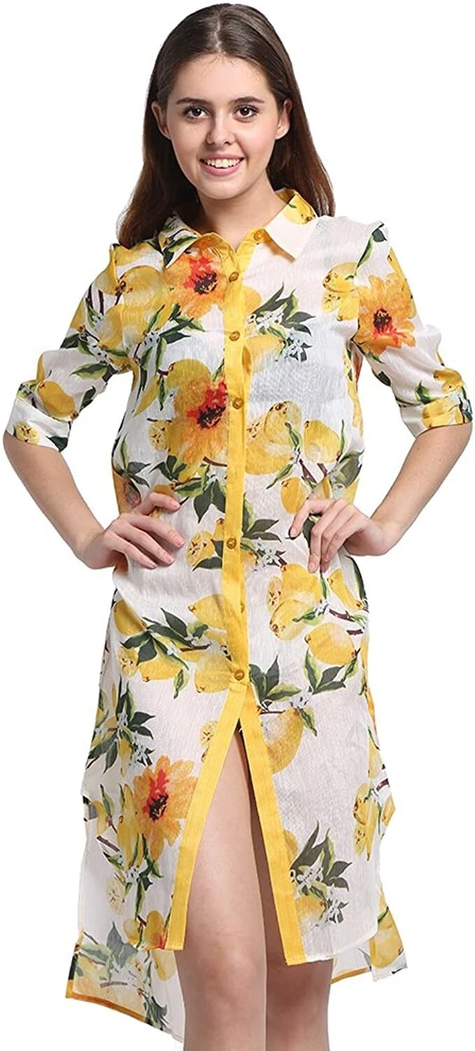 CISULI Silk Linen Shirt Dress Women Trench Summer Shirts Printed Coats 01, XL
