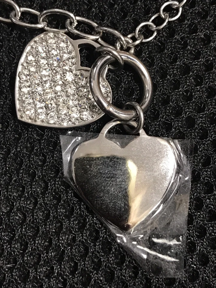 *** MANGUUN Armkette Damen Armband *** Mit 2 Herzen aus Strass und Matt *** 22cm - Bild 4 von 4