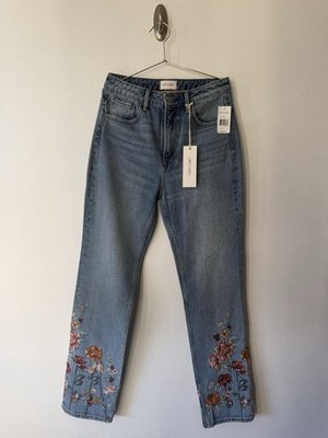 Driftwood Stella Jeans Womens 26 Floral Embroidered Hem NWT