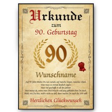 Urkunde zum 90. Geburtstag personalisiertes G...