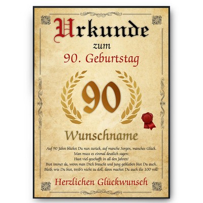 Urkunde zum 90. Geburtstag personalisiertes Geschenk Jahrgang 1936 Geburtstagsur