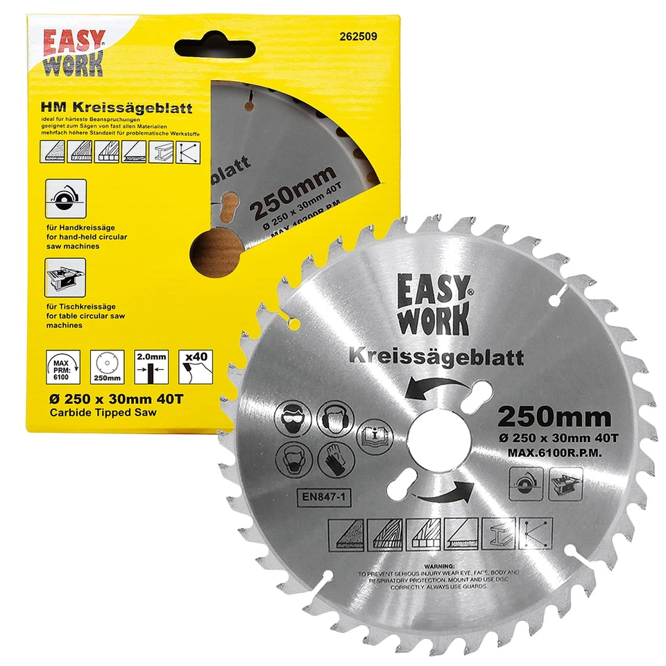 Universal HM Kreissägeblatt 250 x 30 x 2 mm 40 Zähne Sägeblatt Holz Metall etc