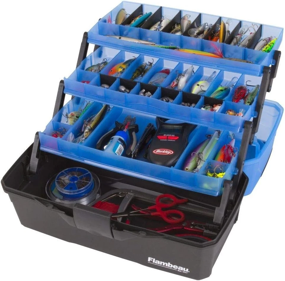 Flambeau Exterior 3 Bandejas Caja de Aparejos Portátil Herramientas Almacenamiento Azul Escarcha Negro Foto 4 de 4