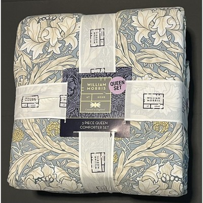 WILLIAM MORRIS African Marigold Chintz BLUE QUEEN Comforter Shams SET 3 Pcs