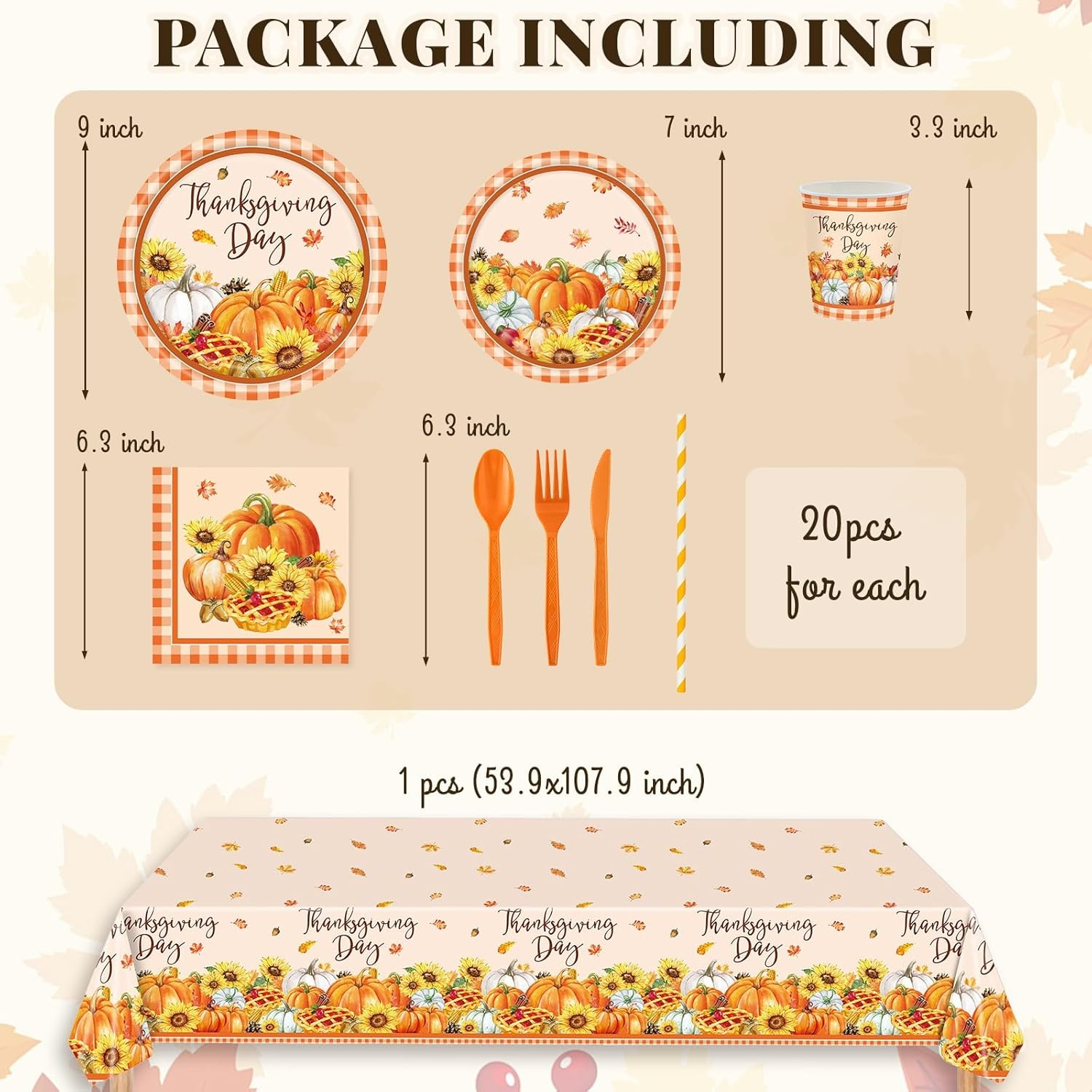 Disposable Harvest Dinnerware Set - 161 Pcs for Thanksgiving Events