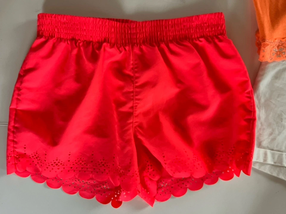 Lot 3 Girl's Ribbed Tank Cami White Denim Shorts Athletic Cut Out Neon Sz 10-12 - Image 3 of 4