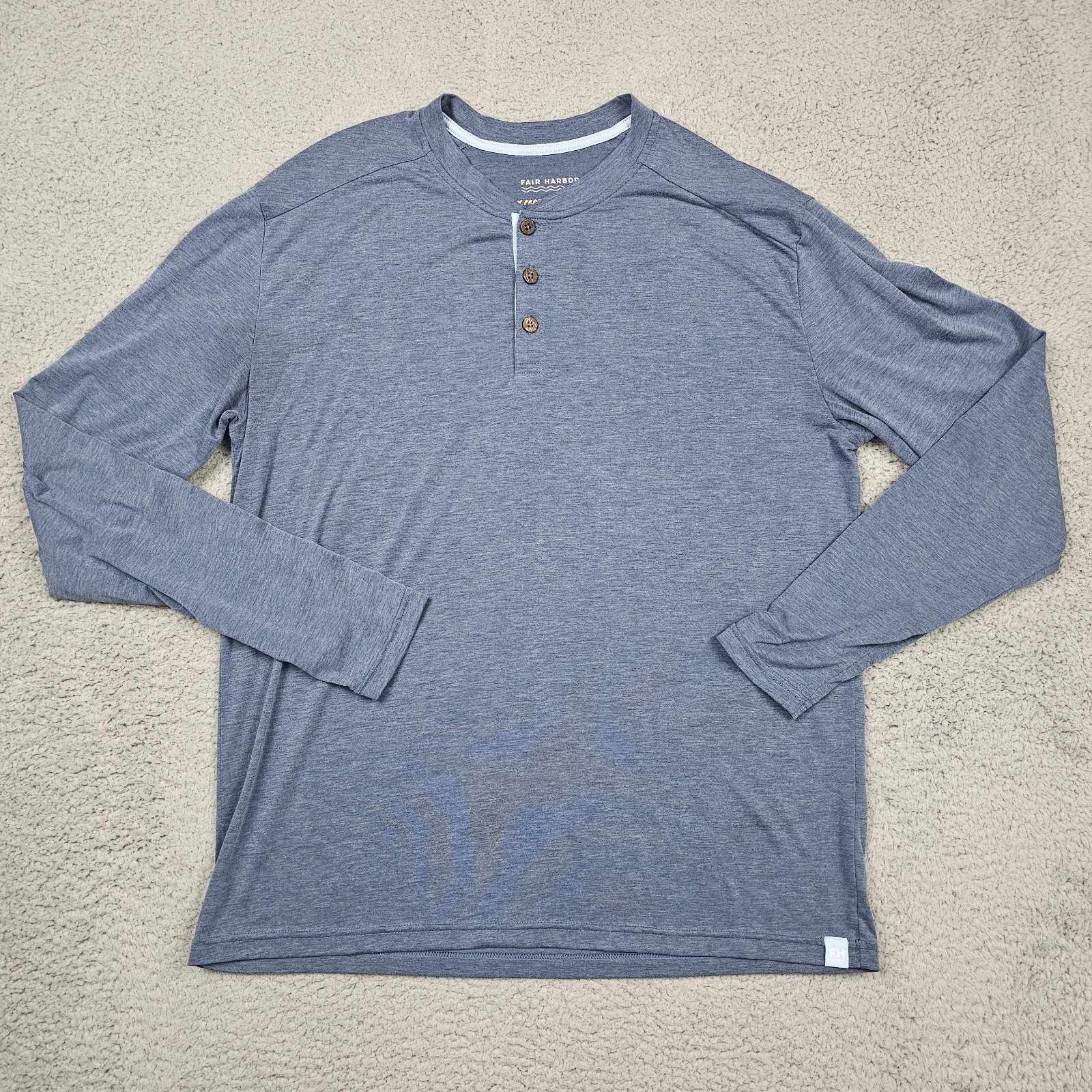 Fair Harbor Shirt Mens Medium Blue Henley Sun Protection UPF 50 Long Sleeve