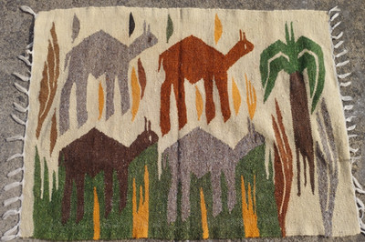 Vintage Handgeknüpfter Ägyptischer Bilderteppich Wolle Flachgewebe 88x66 cm