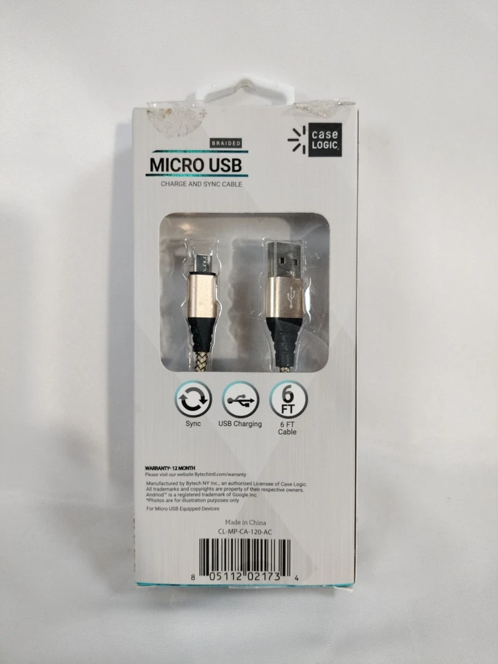 Cable de carga/sincronización micro USB trenzado Case Logic 6 pies dorado Foto 3 de 4