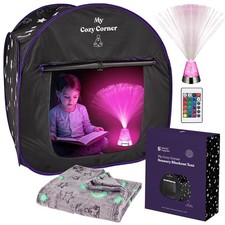 Blackout Sensory Tent for Kids, Pop Up Calming Play Room with Fiber Optic Lam...