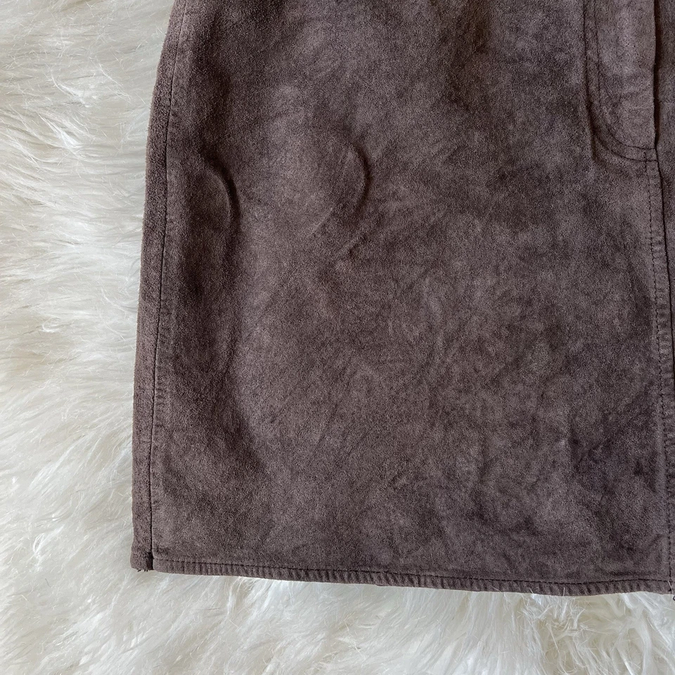 Minifalda vintage de cuero gamuza chocolate marrón oscuro con lados elásticos 🍫 Foto 2 de 4