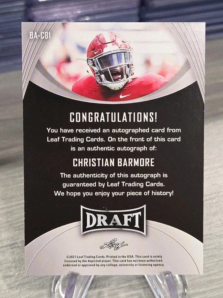Christian Barmore 2021 Leaf Draft Autograph Blue Rookie #BA-CB1 Patriots - Image 2 of 3