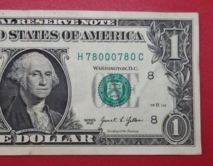 Misaligned $1 One Dollar Trinary Bookender Serial # H78000780C Series 2021