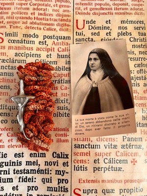 RELIC CARMELITE of St Therese J.I : stunning Handmade flower & written by Priest