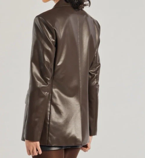 NOIR Traje Chaqueta Blazer M Mediano Chocolate Oscuro Marrón Cuero Vegano NUEVO Foto 4 de 4