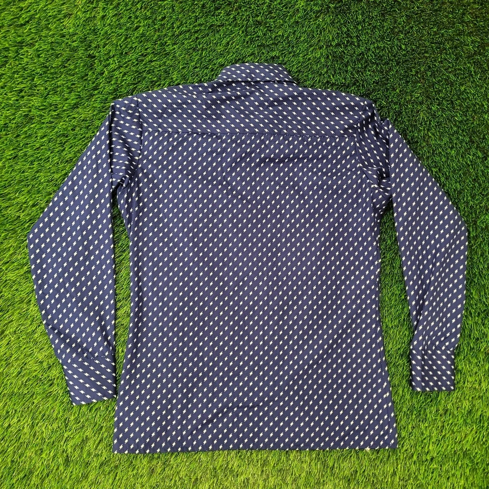 Vintage 90s Van-Heusen Disco Shirt Medium 22x29 Blue Groovy - Image 2 of 4