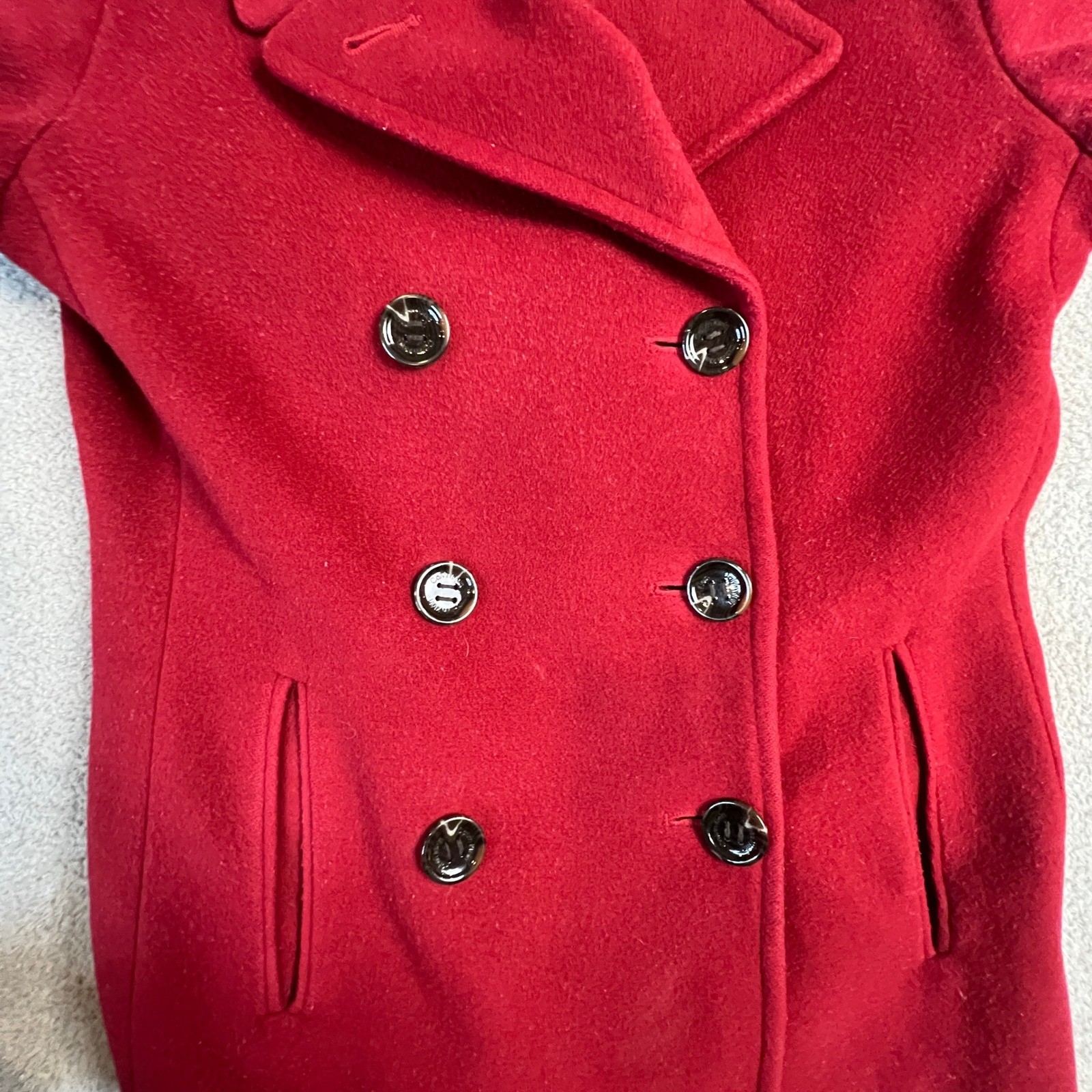 Calvin Klein Pea Coat Women's Size 4 Red Wool Cashmere Blend Double Breasted thumbnail 5