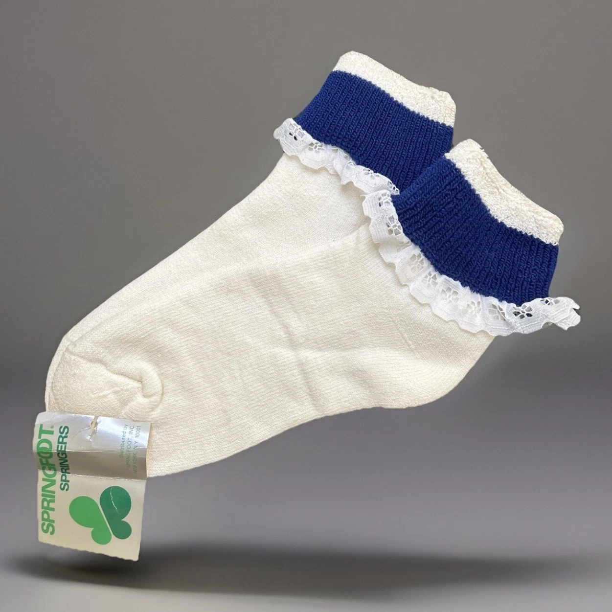 VTG Women's Lace Socks NOS Roll Top 9-11 "Springfoot Springers" 80s 90s Cut Blue