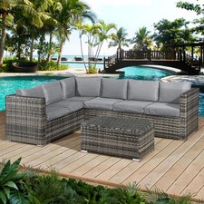 Oseasons Acorn Rattan 6 Seat Garden Outdoor Corner Sofa Set in Walnut Grey