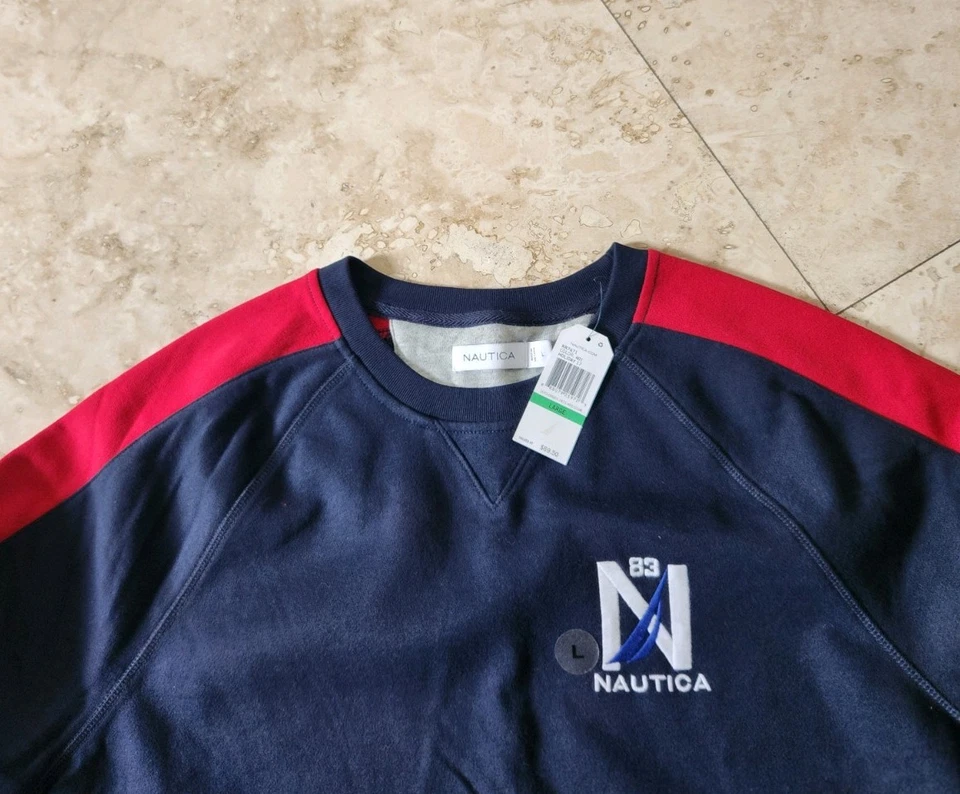 Sudadera Nautica Para Hombre Azul Marino/Rojo Cuello Redondo con Detalle de Logo Talla L Nueva Con Etiquetas Reg$69.50 Foto 3 de 4