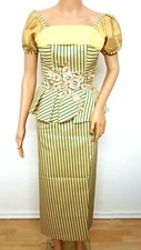 Cambodia Khmer Traditional Out fit Women Size M Striped Formal Seing Thai Silk