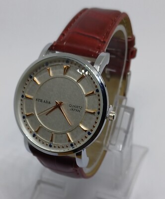 Strada Watch Mens with Reddish/Brown Faux Leather Strap Original