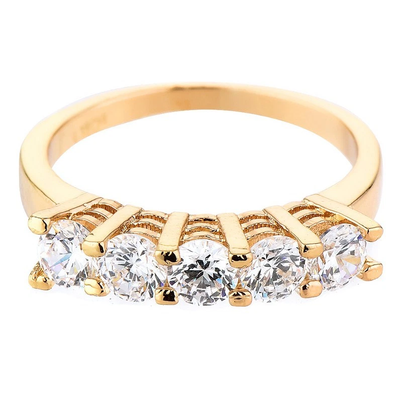 3mm White CZ Round Cut Band Women's Jewelry Yellow Gold Filled Ring Size 6-10  - Image 2 of 3