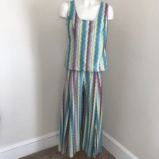 Vintage 60'S Mod Boho Hippie Bell Bottoms Pant Suit Tank Top Wide Leg M 6 8