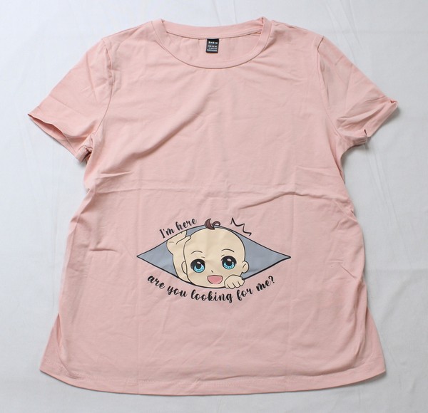 Shein Women's Maternity Slogan & Figure Graphic Tee AN3 Baby Pink Large
