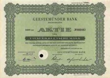 Geestemünder Bank 1952 Bremerhaven ADCA Hamburg Brema 1000 DM Neelmeyer Bank