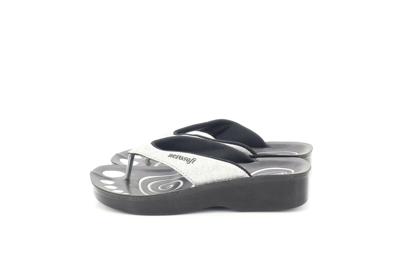 Aerosoft Ladies Orthopedic Silver Glitter Toe Post Slip On Sandals | eBay