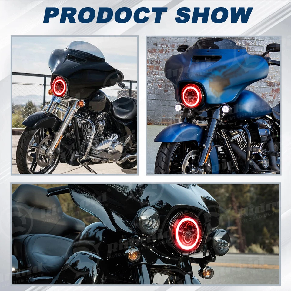 Faro LED de 7 pulgadas Halo HiLo Beam para Harley-Davidson Softail Springer FXSTS Foto 2 de 4