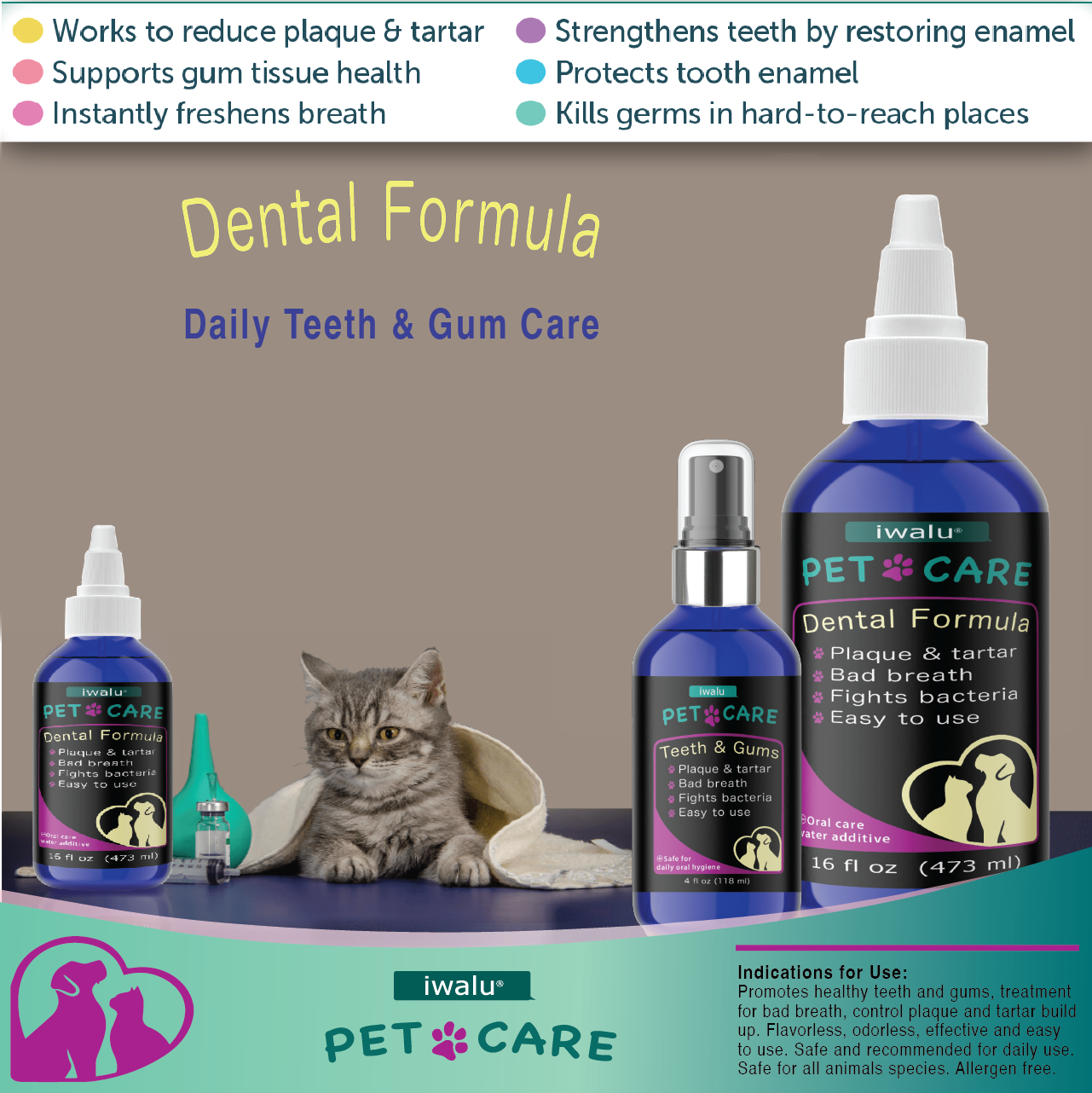 CAT DENTAL FORMULA Best Plaque Remover For Pets Teeth Oral Care Health