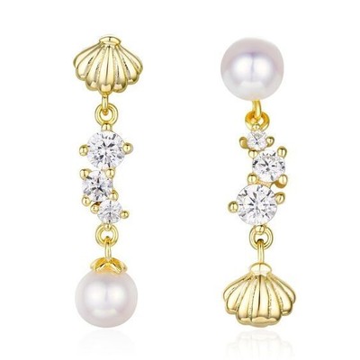 Freshwater Pearl Mismatch Dangle Earrings 925 Fine Silver Sea Shell Design Jewel