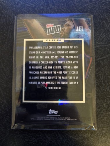 Joel Embiid 2023-24 TOPPS NOW Basketball Card JE-1 76ers 70 points - Picture 2 of 2