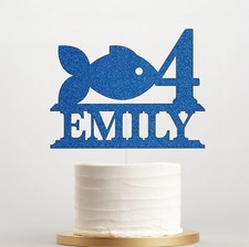 Personalised Glitter Fish Cake Topper Birthday Any Name & Age Decorations