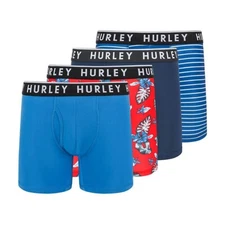Hurley Men's 4-Pack Performance Boxer Brief Size S Blue & Red Pack