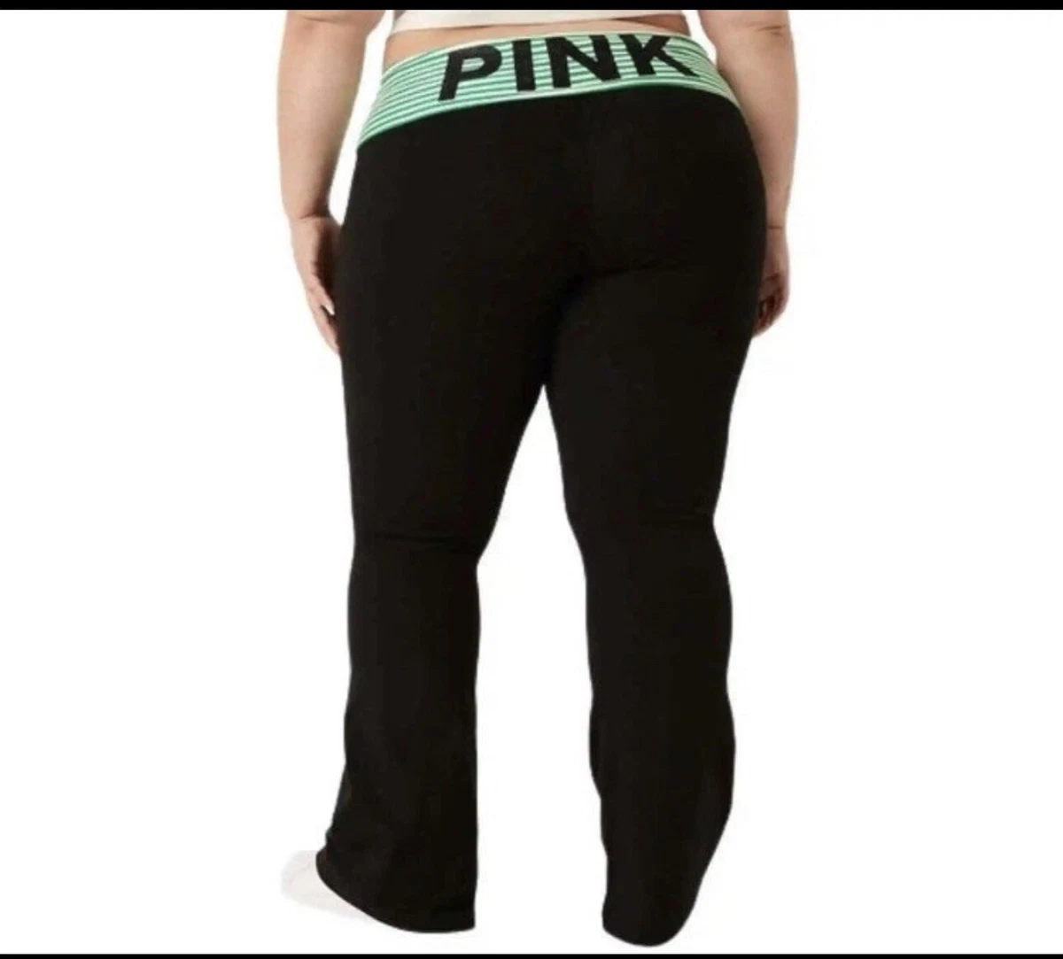 VS PINK Originals Fold Over Flare Yoga Pant Black & Green with