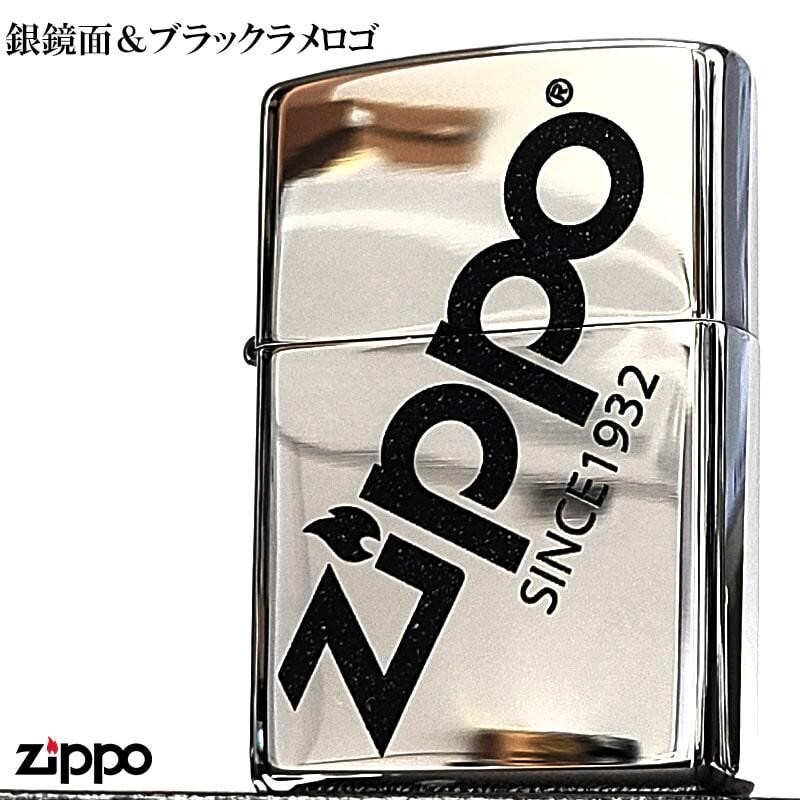 Zippo Logo Silver Black Lame Mirror Finish One Sided Processing Print Lighter