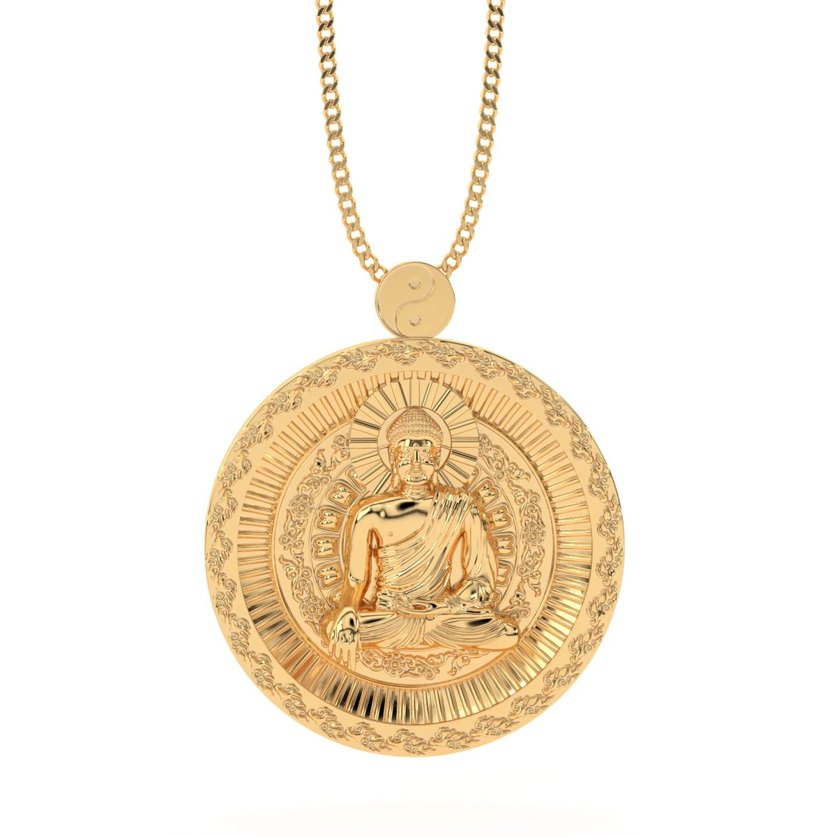 10k Solid Gold BIG Buddha Flame Circle Pendant