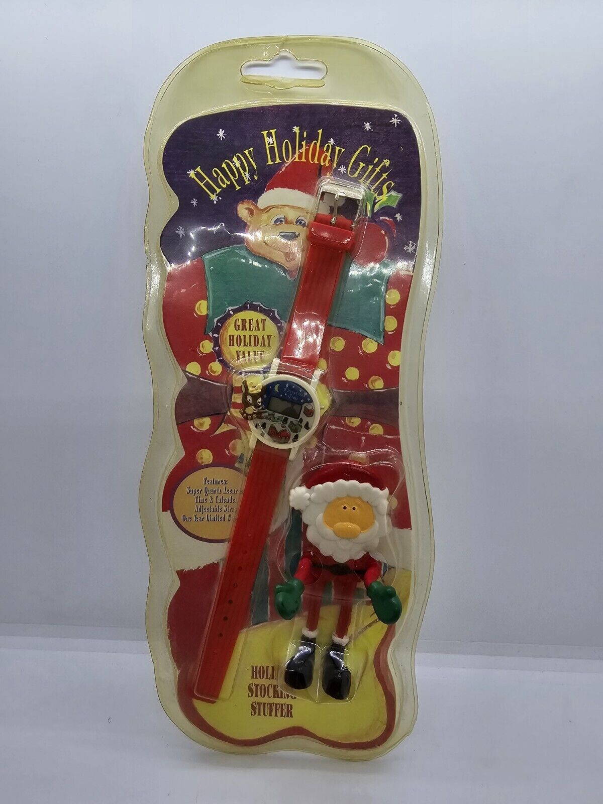 Vintage Christmas Stocking Stuffer Watch & Bendable Santa Toy 1994  READ