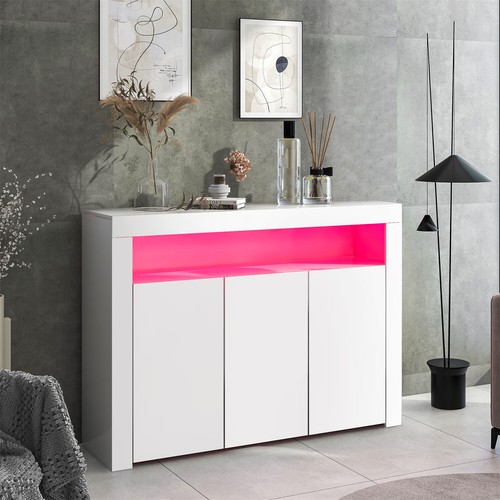 Sideboard mit LED-Leuchten Kommode Wohnzimmer Schrank Anrichte Weiß Hochglanz - Bild 2 von 10
