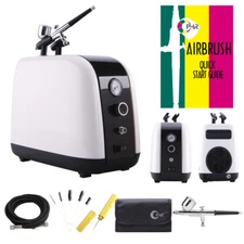 OPHIR Airbrush Kit Compressor Set w/ Air Tank & Cleaning Brushes f Cake Hair