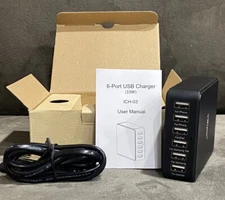 NEW! 6-PORT USB DESKTOP HUB CHARGING STATION TABLET PHONE TOWER CHARGER - BLACK